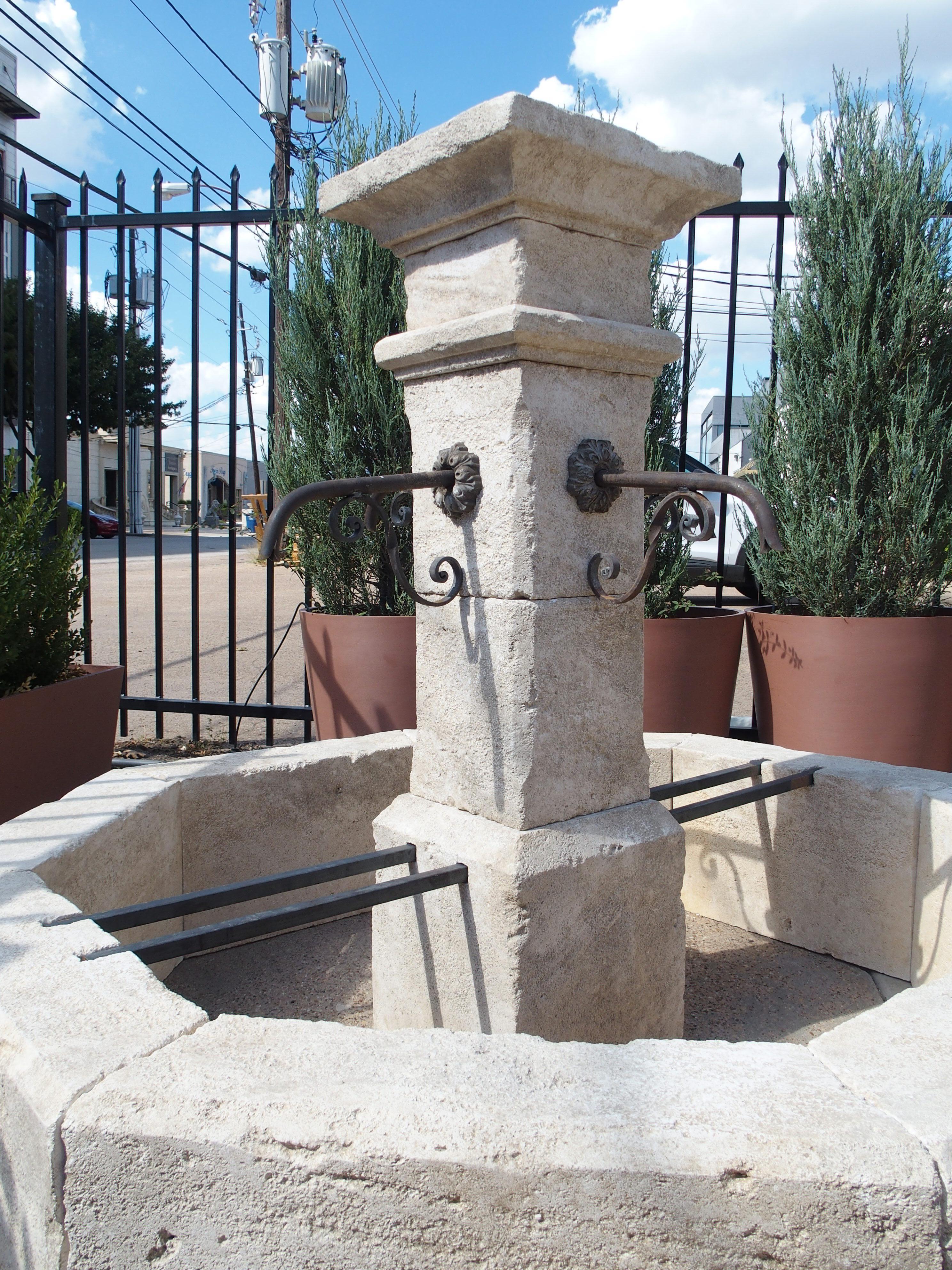 Metal Auriol French Limestone Octagonal Center Fountain from Provence For Sale