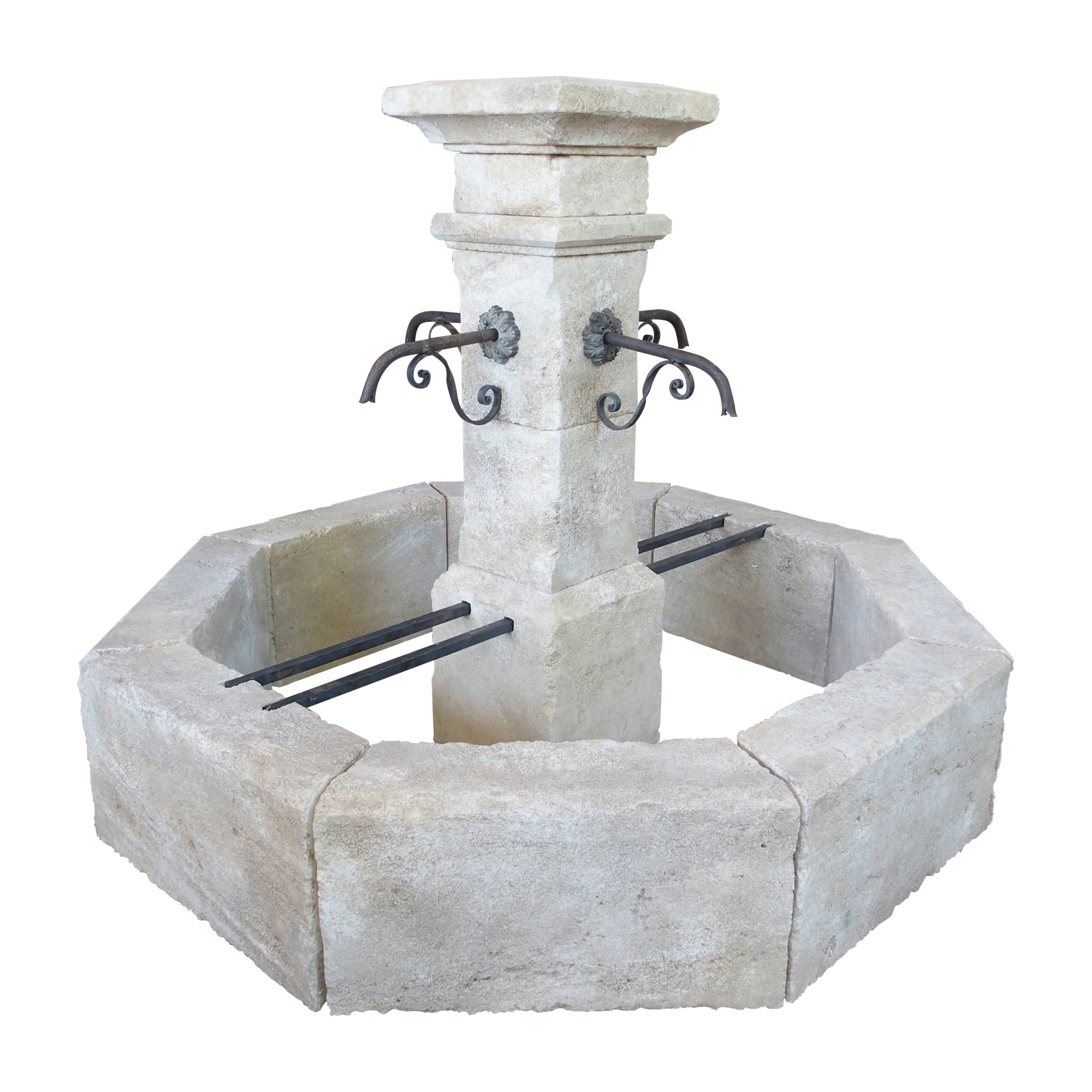 Auriol French Limestone Octagonal Center Fountain from Provence