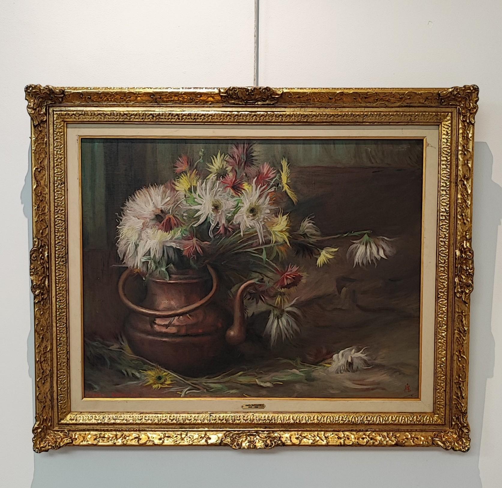 Bouquet and copper pot - Painting by Aurèle Barraud