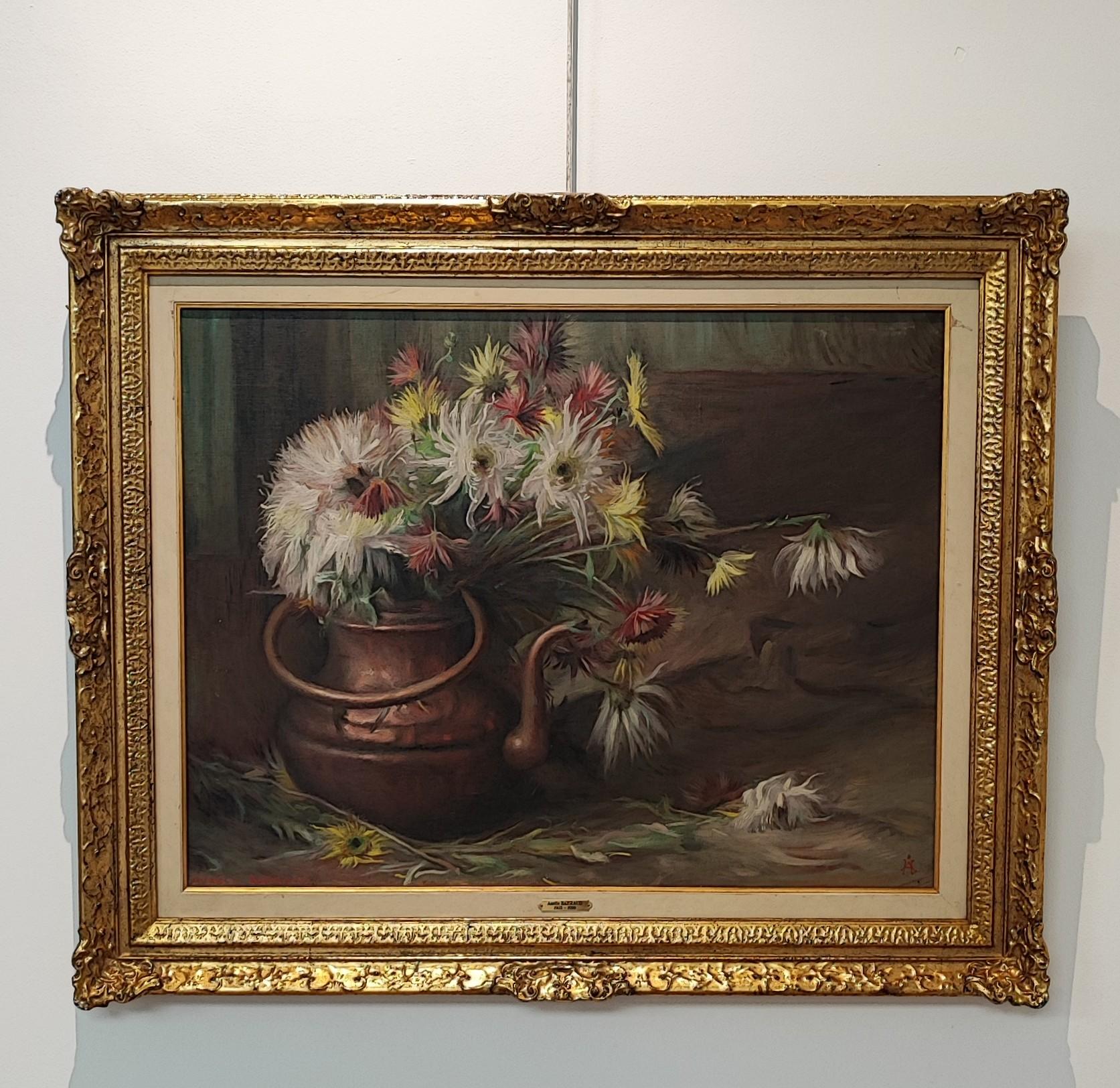 Blumenstrauß und Kupfertopf – Painting von Aurèle Barraud