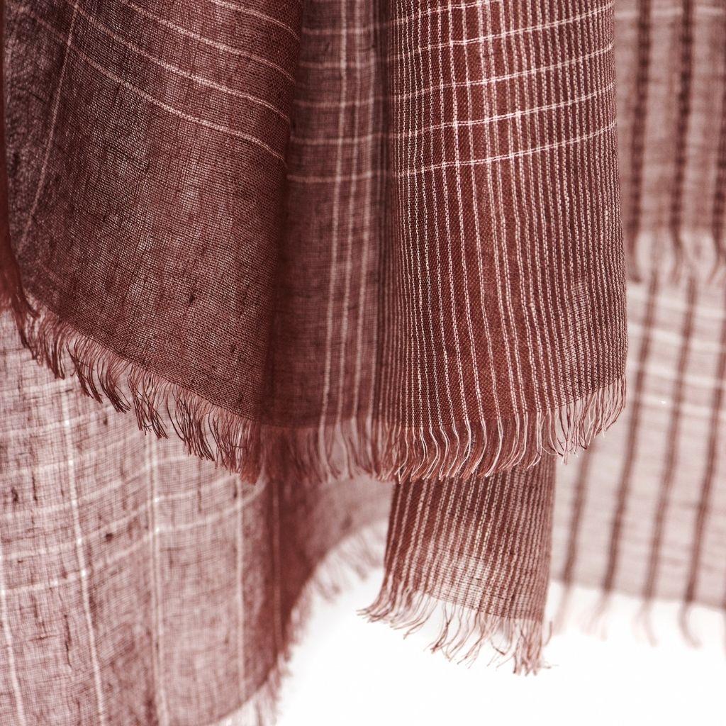 Brown AURO CINNABAR Soft Linen Handwoven Scarf For Sale