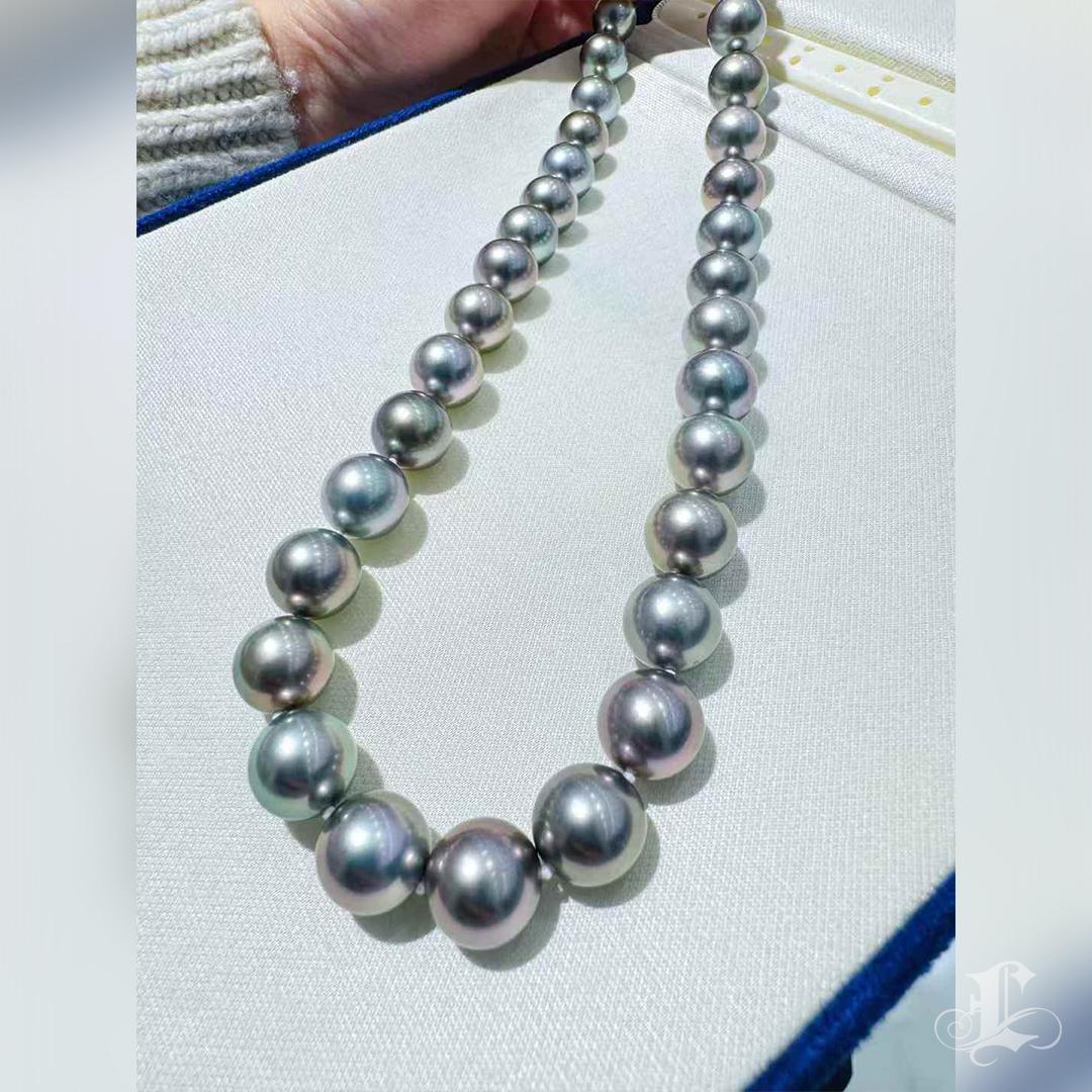 Collar de Perlas de Tahití Eclipse Glow en Gris Aurora - Cierre Invisible Sin cortar
