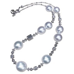 Elegant 18K White Gold Sculpted Necklace with 10-14mm Aurora South Sea Pearls
