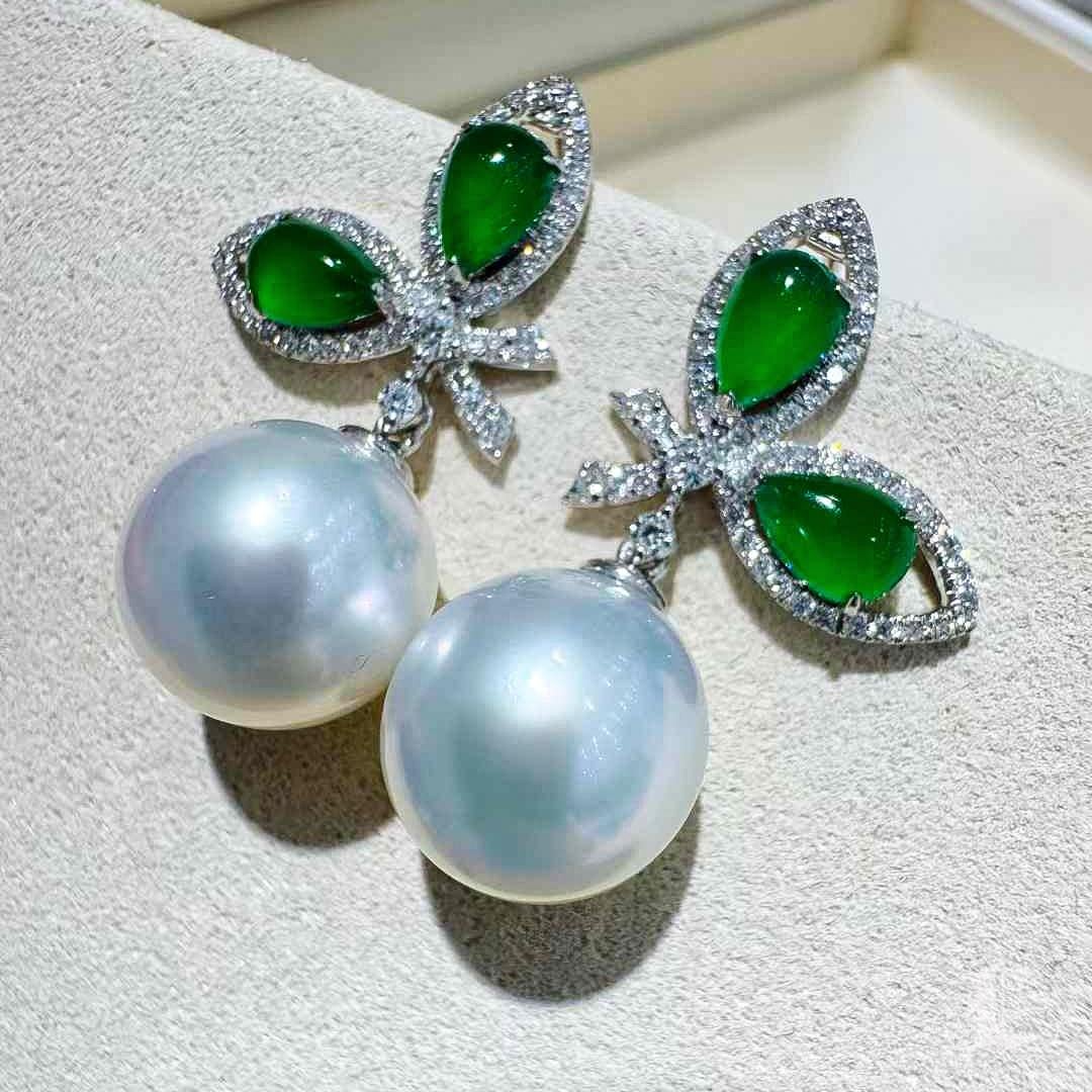 Women's 【Jādora】Verdant Grace Jade & South Sea Pearl Earrings