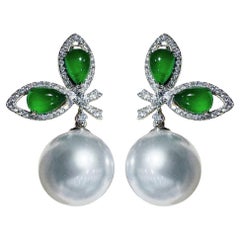 【Jādora】Verdant Grace Jade & Südsee Perlen Ohrringe