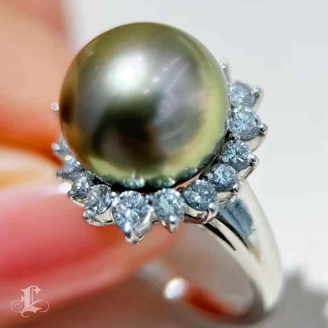Krone Radiance】Celeste Halo Aurora Tahiti Perle Platin Diamant Ring im Zustand „Neu“ im Angebot in New York, NY