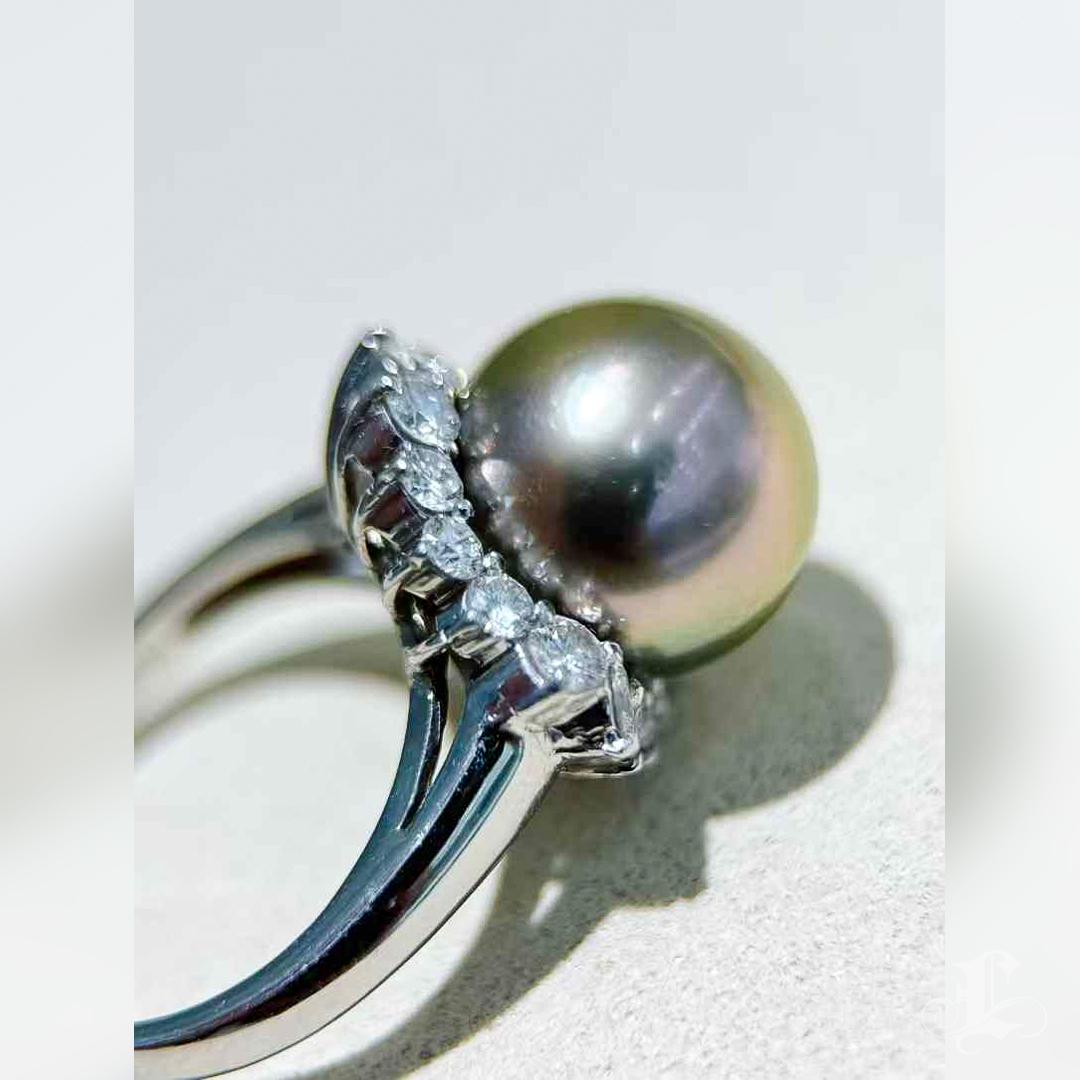 Krone Radiance】Celeste Halo Aurora Tahiti Perle Platin Diamant Ring im Angebot 4
