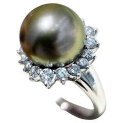 【Crown Radiance】Celeste Halo Aurora Tahitian Pearl Platinum Diamond Ring