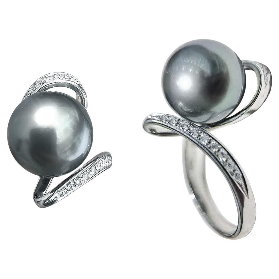 【Lustre Arc】Ribbon Twist Aurora Tahitian Pearl Platinum Diamond Ring