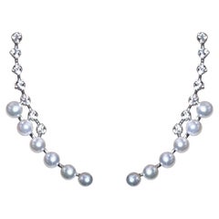 【Lustre Arc】Curved Aurora Baby Akoya Pearl & Diamond Ear Cuff Earrings