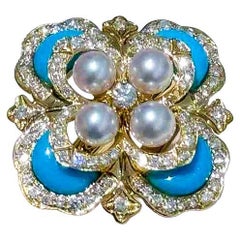 【Caelmare】Azure Clover - Baby Akoya Pearl Turquoise Diamond Cocktail Ring