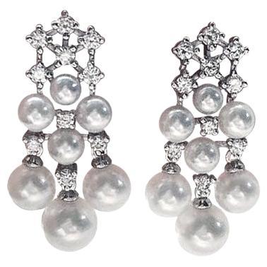 【Crown Radiance】Chandelier Grid Aurora Akoya Pearl & Diamond Statement Earrings