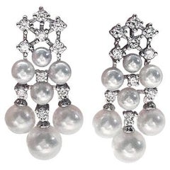 【Crown Radiance】Chandelier Grid Aurora Akoya Pearl & Diamond Statement Earrings