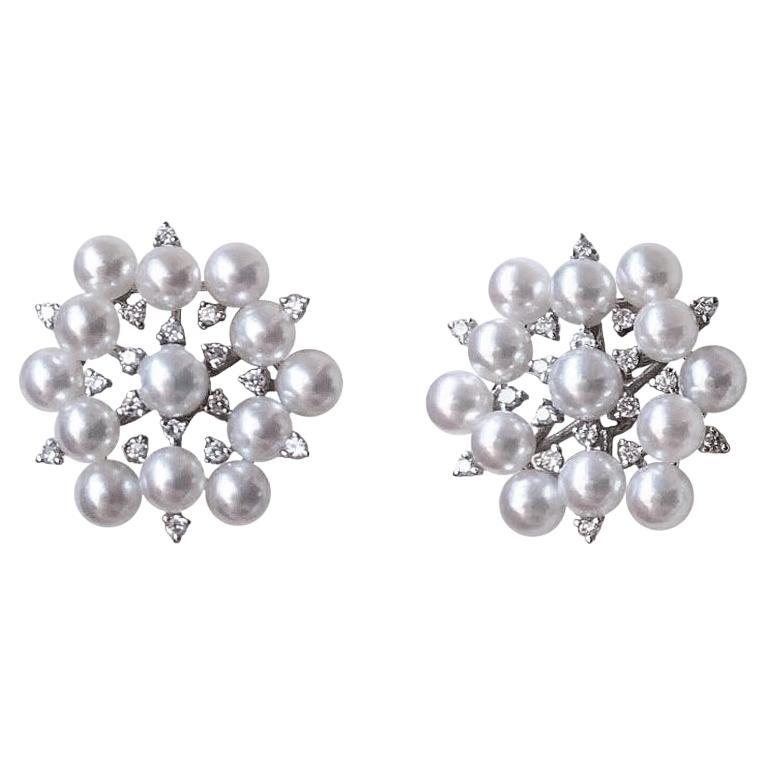 【Crown Radiance】Snowflake Cluster Akoya Pearl & Diamond Statement Earrings