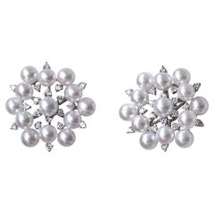 【Crown Radiance】Snowflake Cluster Akoya Pearl & Diamond Statement Earrings