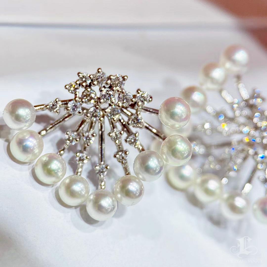 【Sculpted Geometry】Spray Aurora Akoya Perle & Diamant Anlass Ohrringe Damen im Angebot