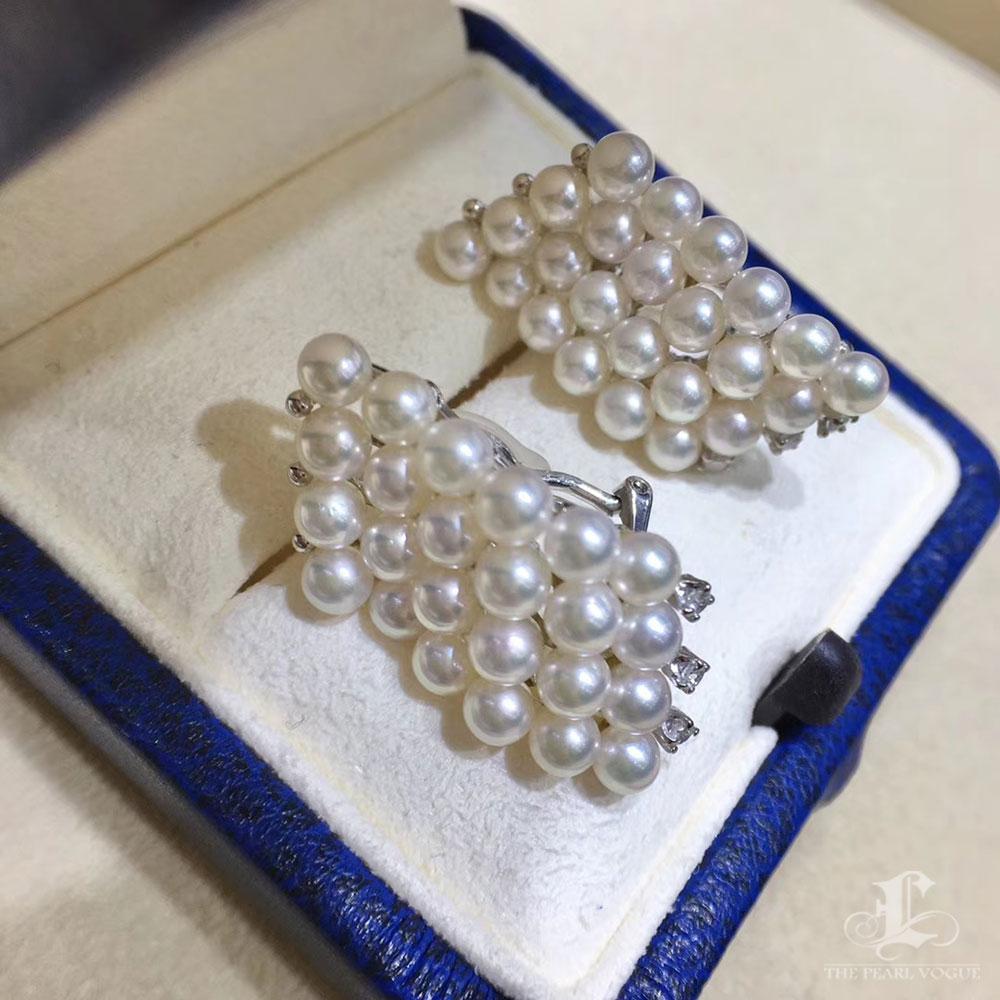 【Lustre Arco】Aurora Bebé Pendientes Ola de Diamantes Perla Akoya en venta 2