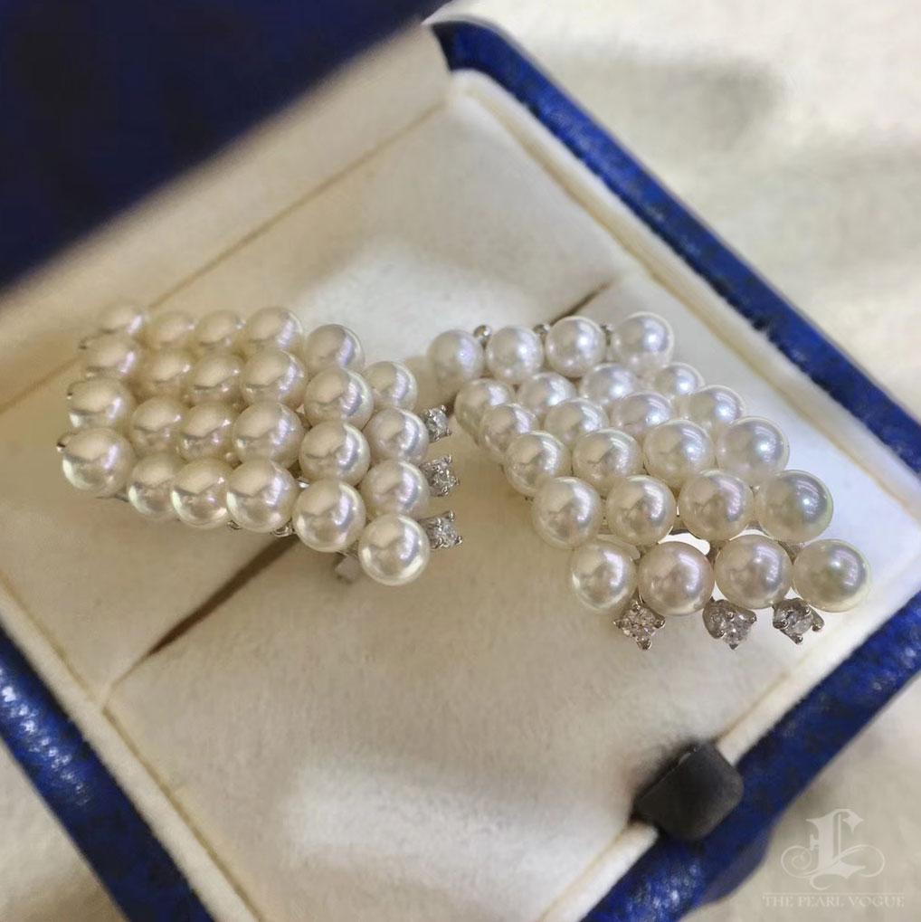 【Lustre Arco】Aurora Bebé Pendientes Ola de Diamantes Perla Akoya en venta 4