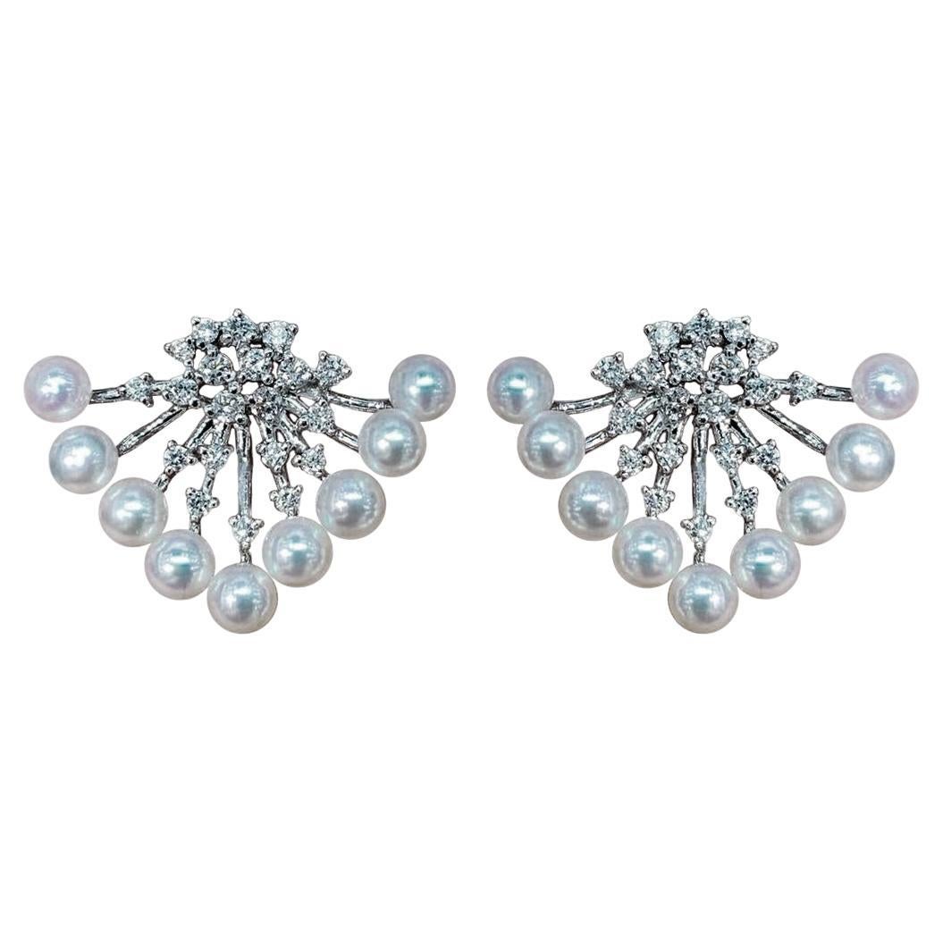 【Sculpted Geometry】Spray Aurora Akoya Pearl & Diamond Occasion Earrings