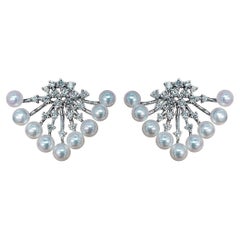 【Sculpted Geometry】Spray Aurora Akoya Pearl & Diamond Occasion Earrings