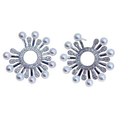【Sculpted Geometry】Sunburst Aurora Baby Akoya Pearl & Diamond Statement Earrings