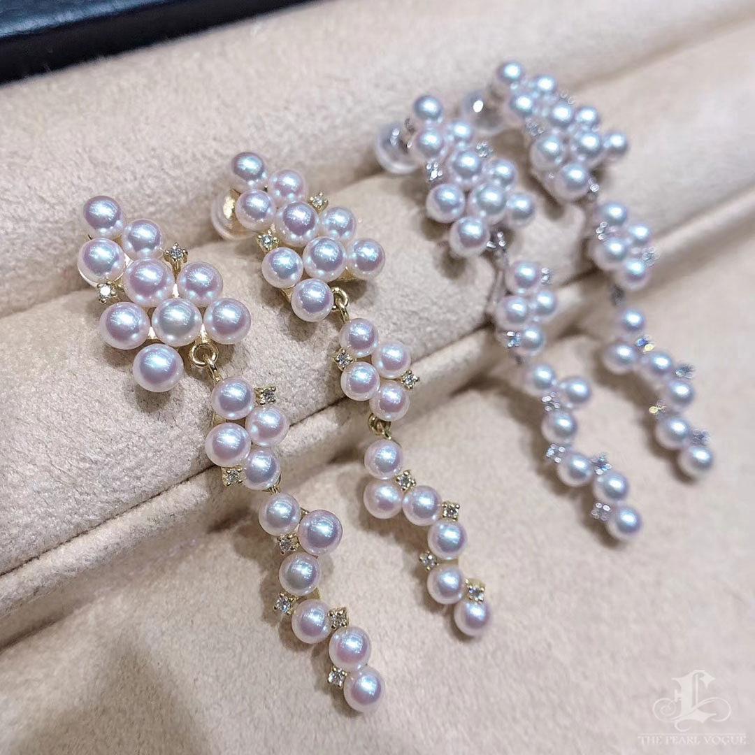 【Lustre Arc】Aurora Baby Akoya Pearl Diamond Garden Cascade Earrings For Sale 2