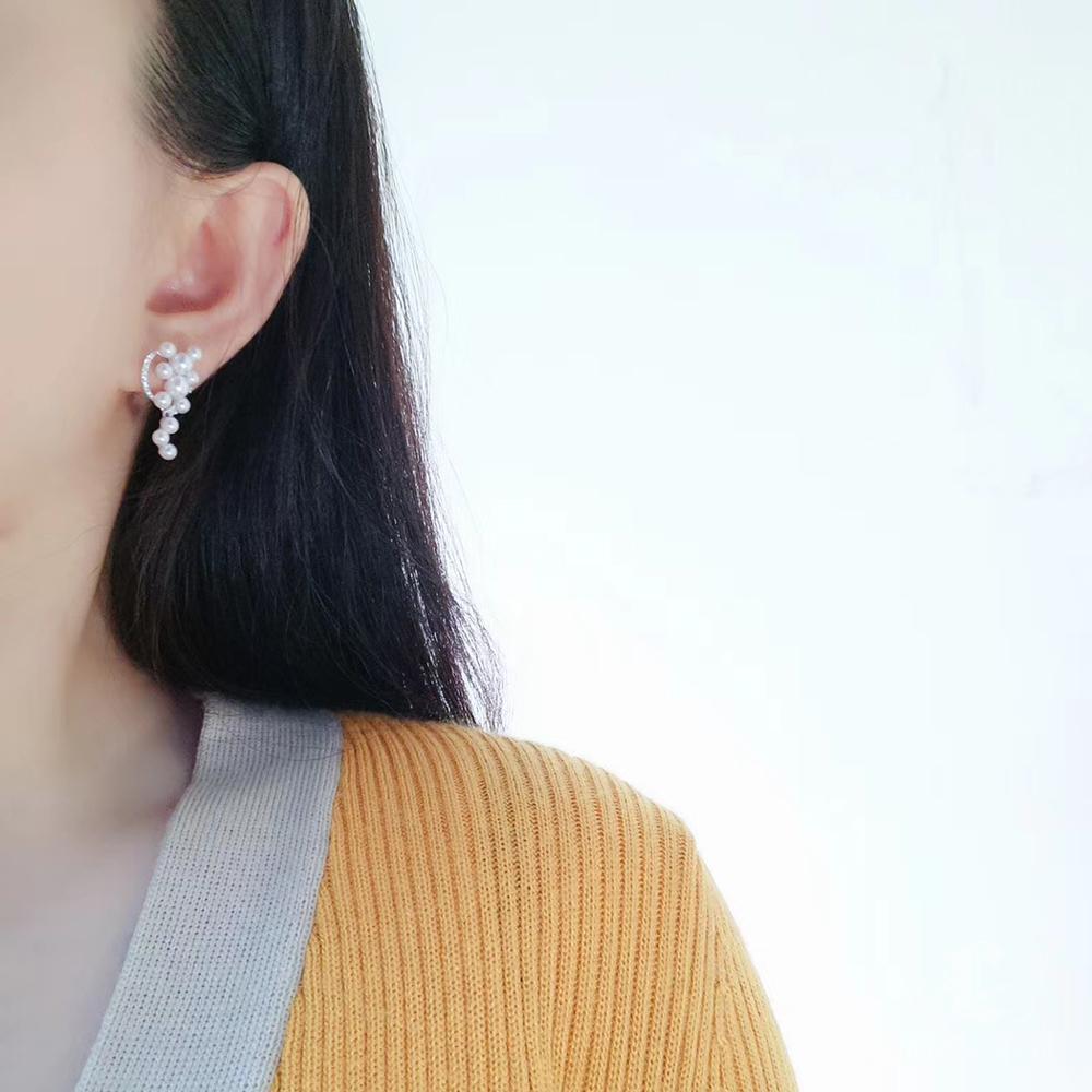 Uncut 【Sculpted Geometry】Cascade Cluster Baby Akoya Pearl & Diamond Statement Earrings For Sale