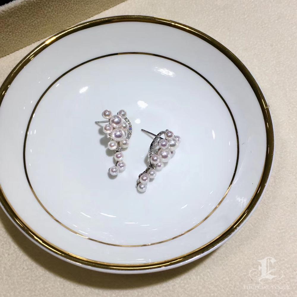 【Sculpted Geometry】Cascade Cluster Baby Akoya Pearl & Diamond Statement Earrings For Sale 1