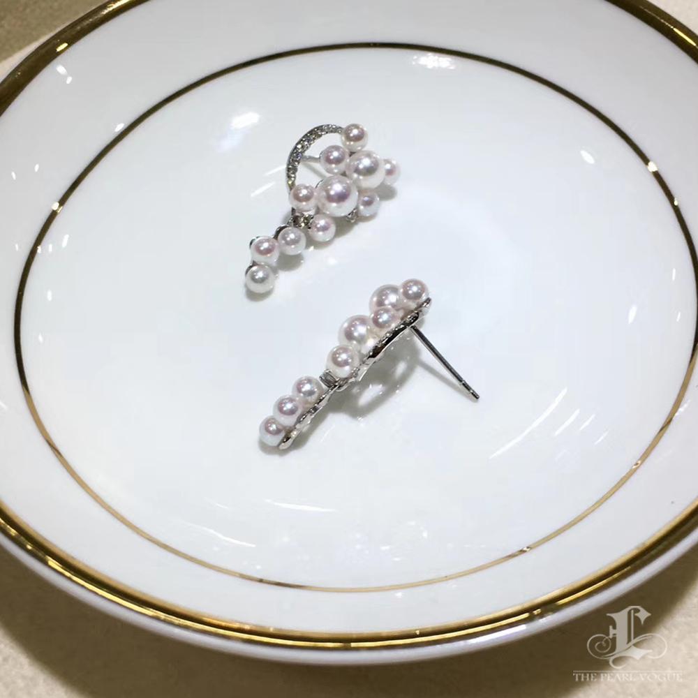 【Sculpted Geometry】Cascade Cluster Baby Akoya Pearl & Diamond Statement Earrings For Sale 2