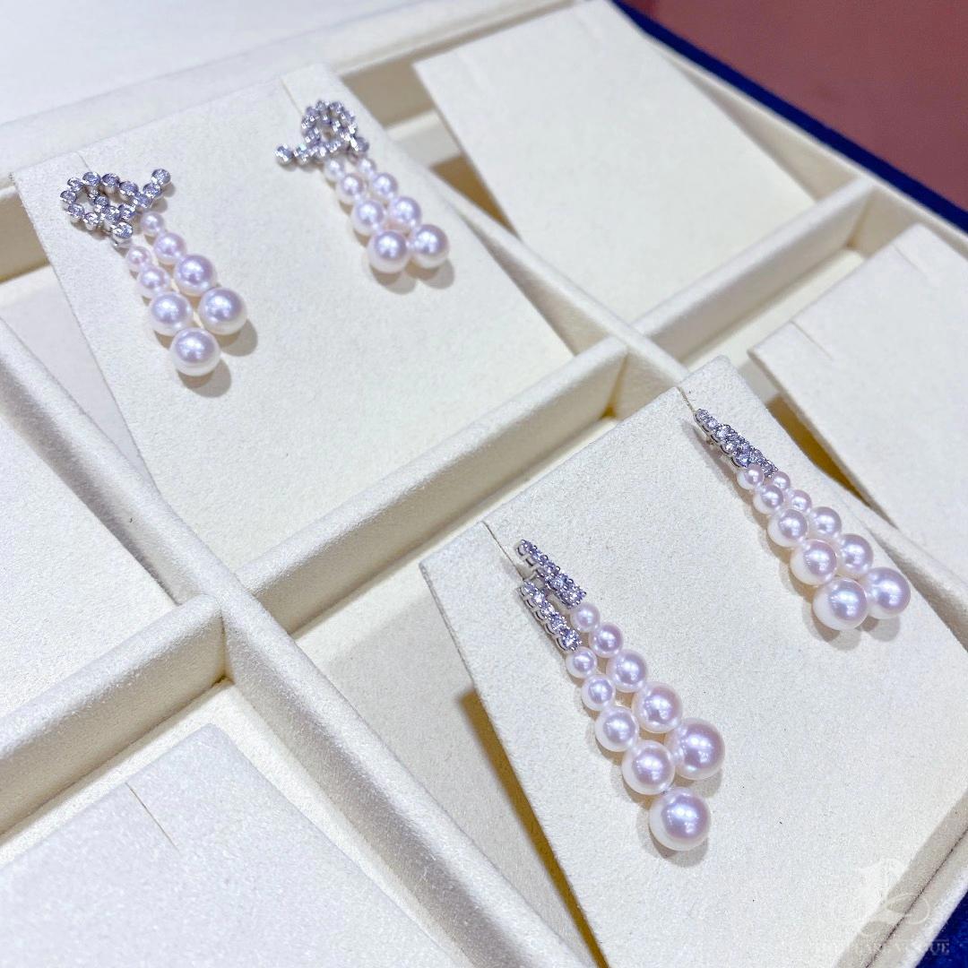 Donna 【Geometria scolpita】Orbita Linea Aurora Akoya Perla Diamante Orecchini a goccia in vendita