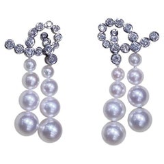 【Sculpted Geometry】Orbit Line Aurora Akoya Pearl Diamond Drop Earrings