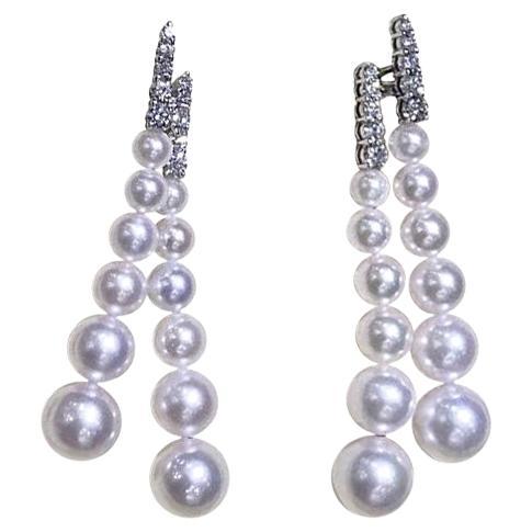 【Sculpted Geometry】Frosted Trail Aurora Akoya Pearl Evening Earrings