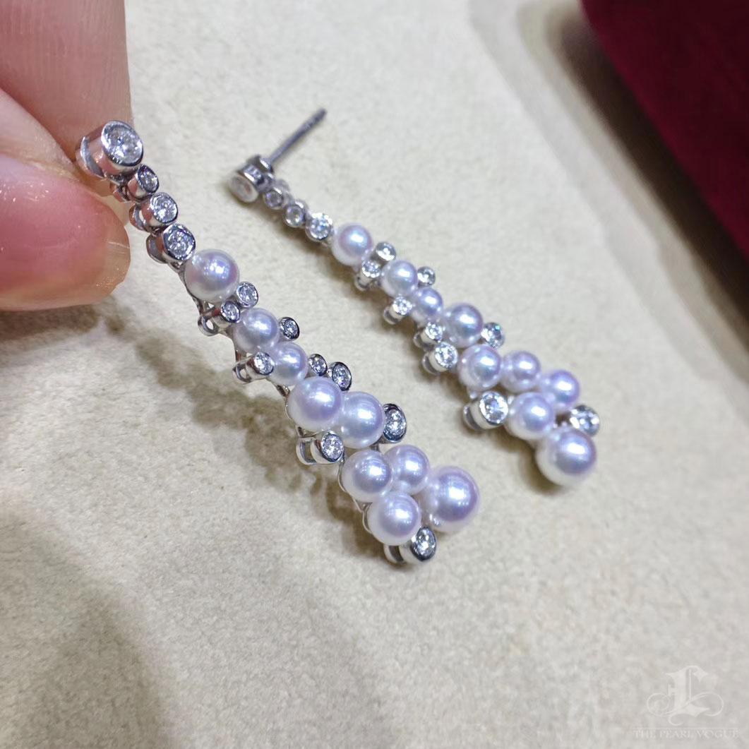 【Lustre Arc】Aurora Raindance Baby Akoya Perlen Diamant Ohrringe Damen im Angebot