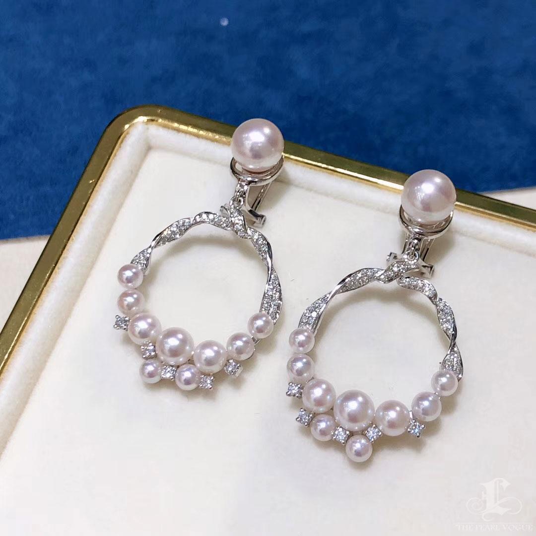 De las mujeres 【Pendientes de diamantes de oro de 18 quilates Aurora Akoya Perla de Arco】Ribbon Hoop en venta