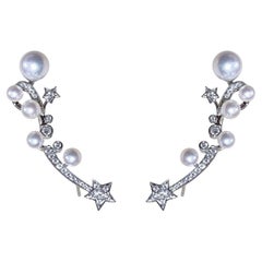 【Lustre Arc】Starlit Trail Aurora Akoya Pearl Diamond Ear Cuff Earrings