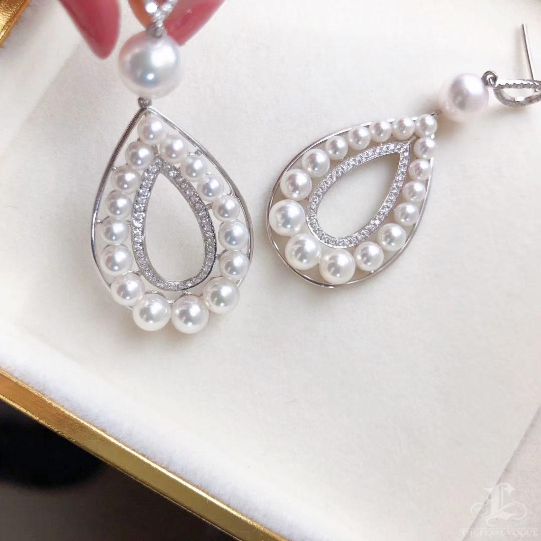 Women's 【Crown Radiance】Teardrop Cascade Aurora Akoya Pearl Diamond Earrings For Sale