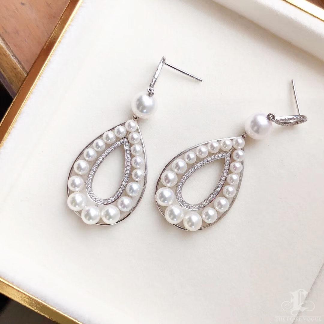 【Crown Radiance】Teardrop Cascade Aurora Akoya Pearl Diamond Earrings For Sale 1