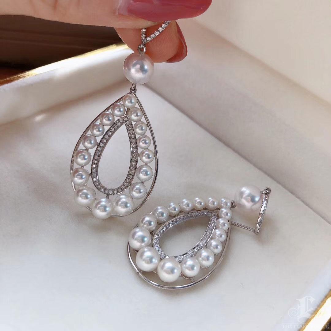 【Crown Radiance】Teardrop Cascade Aurora Akoya Pearl Diamond Earrings For Sale 2
