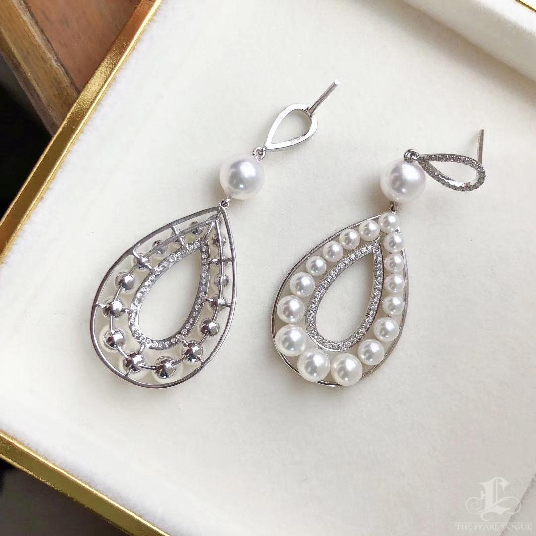 【Crown Radiance】Teardrop Cascade Aurora Akoya Pearl Diamond Earrings For Sale 3
