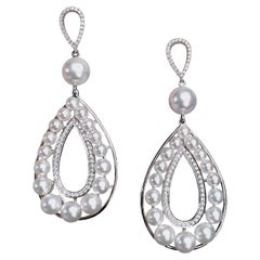 【Crown Radiance】Teardrop Cascade Aurora Akoya Pearl Diamond Earrings