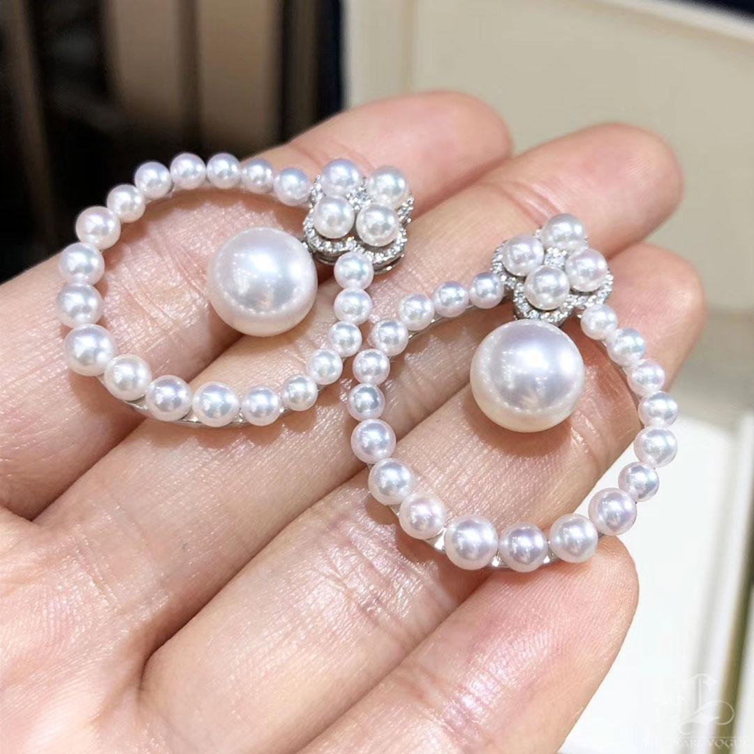 Women's 【Lustre Arc】Floral Halo Aurora Akoya Pearl Circle Earrings For Sale
