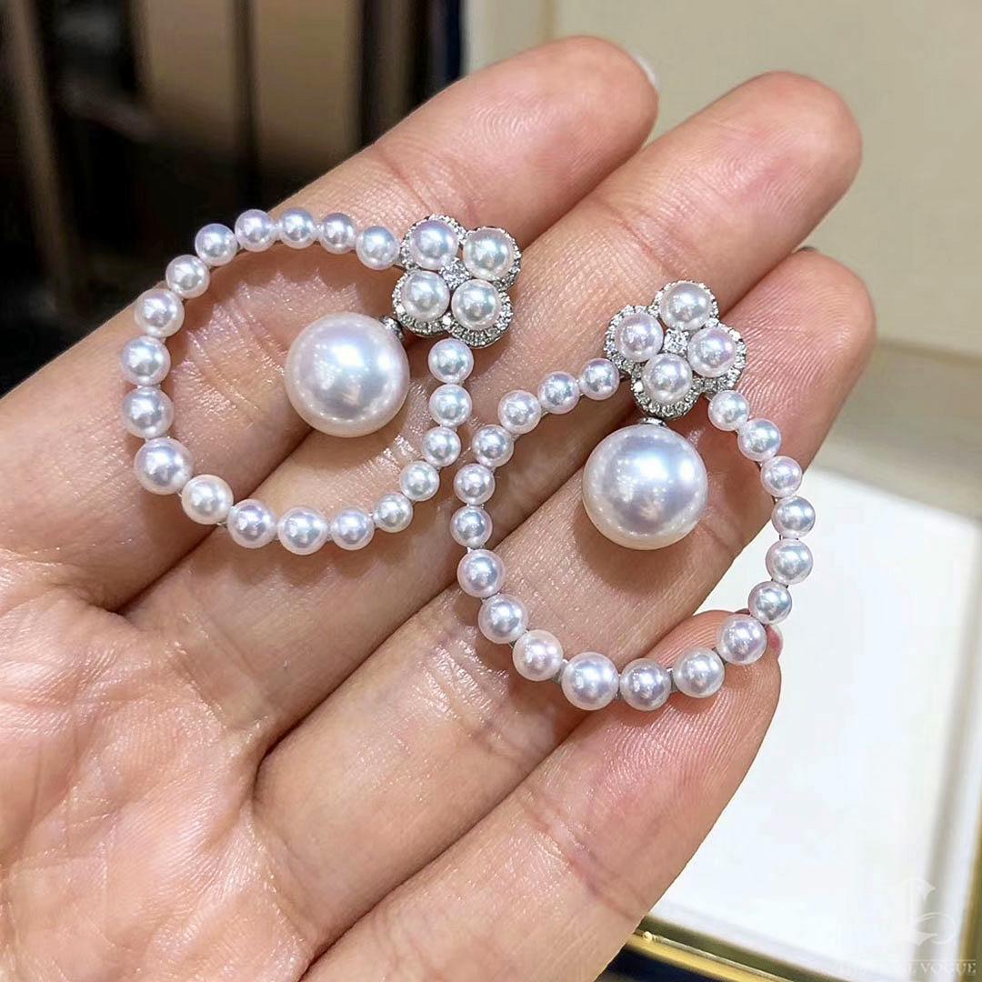 【Lustre Arc】Floral Halo Aurora Akoya Pearl Circle Earrings For Sale 5