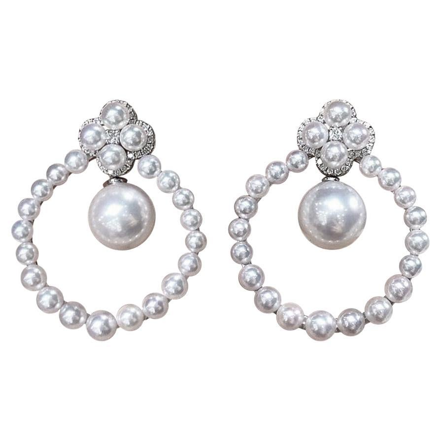 【Lustre Arc】Floral Halo Aurora Akoya Pearl Circle Earrings