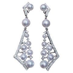 【Crown Radiance】Architectural Akoya Pearl 18K Gold Diamond Geometric Earrings