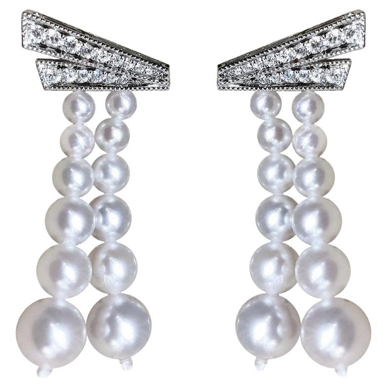 【Sculpted Geometry】Art Deco Aurora Akoya Pearl Diamond Tassel Earrings