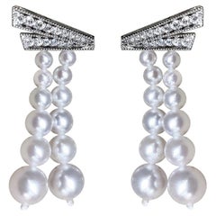 【Sculpted Geometry】Art Deco Aurora Akoya Pearl Diamond Tassel Earrings