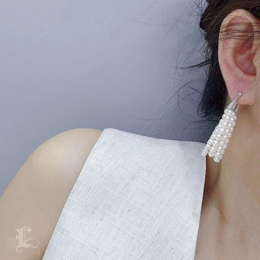 Uncut 【Lustre Arc】Trinity Cascade Aurora Baby Akoya Pearl Earrings For Sale