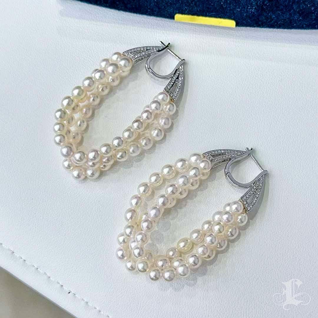 Women's 【Lustre Arc】Trinity Cascade Aurora Baby Akoya Pearl Earrings For Sale