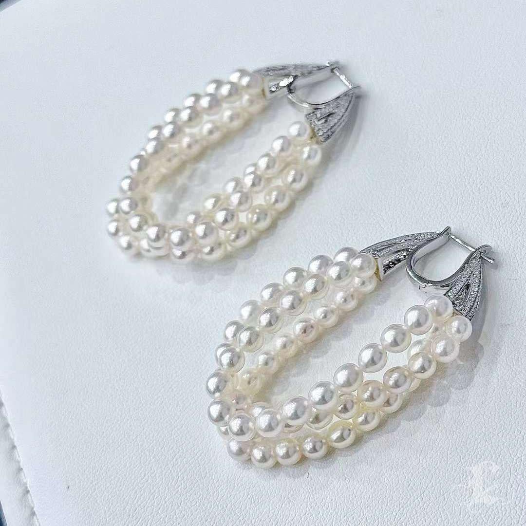【Lustre Arc】Trinity Cascade Aurora Baby Akoya Pearl Earrings For Sale 4