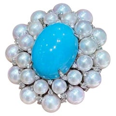 【Caelmare】Bague cocktail Bloom Akoya Pearl & Turquoise